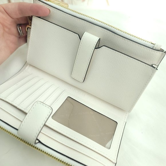 Michael Kors Womens Ivory White Leather Detachable Strap Wristlet Wallet - Picture 3 of 14